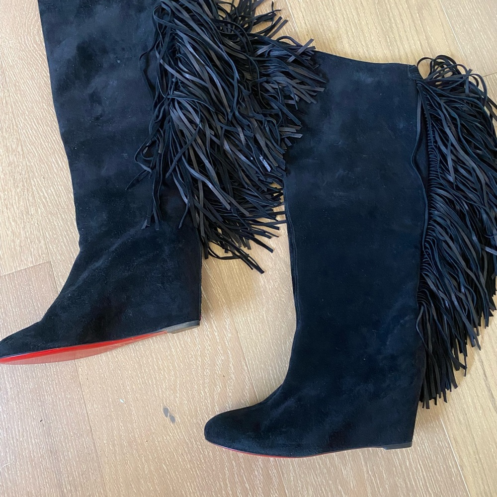 Christian Louboutin Black Fringe Heeled Boots